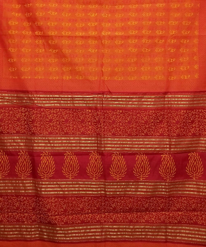 Orange maroon handwoven cotton silk maheshwari saree