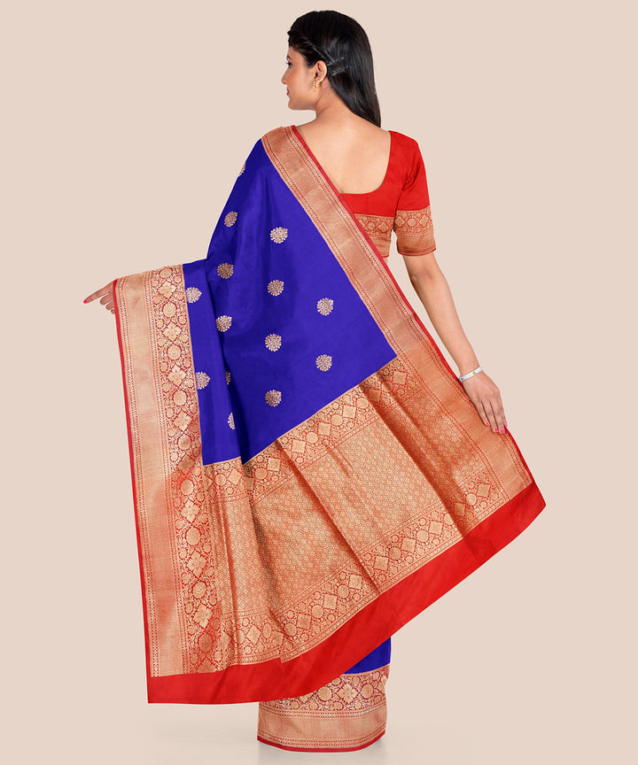 Navy blue and orange silk handwoven banarasi saree