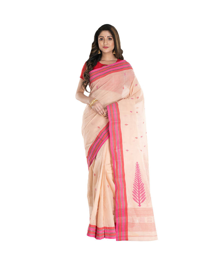 Brown red handwoven cotton bengal saree