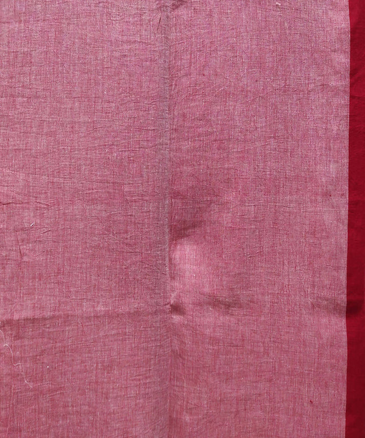 Beige red handloom muslin cotton saree
