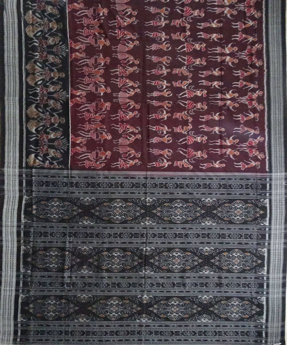 Black Bean tribal ikat cotton Saree