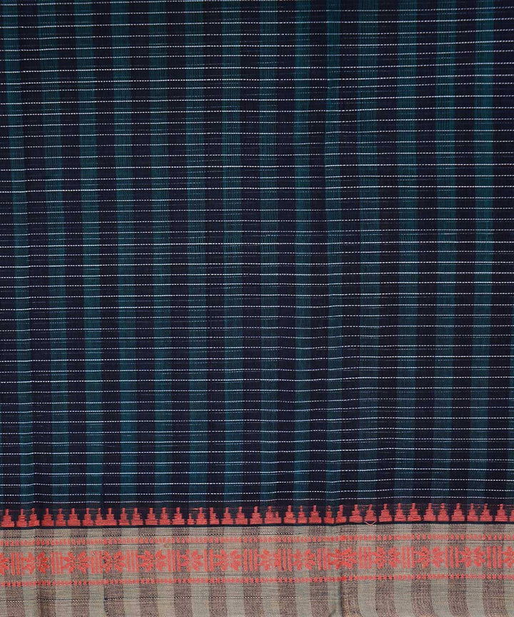 Dark cobalt blue handwoven cotton narayanpet saree