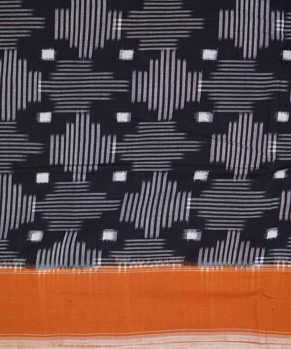 Black and mustard cotton handloom double ikat pochampally saree