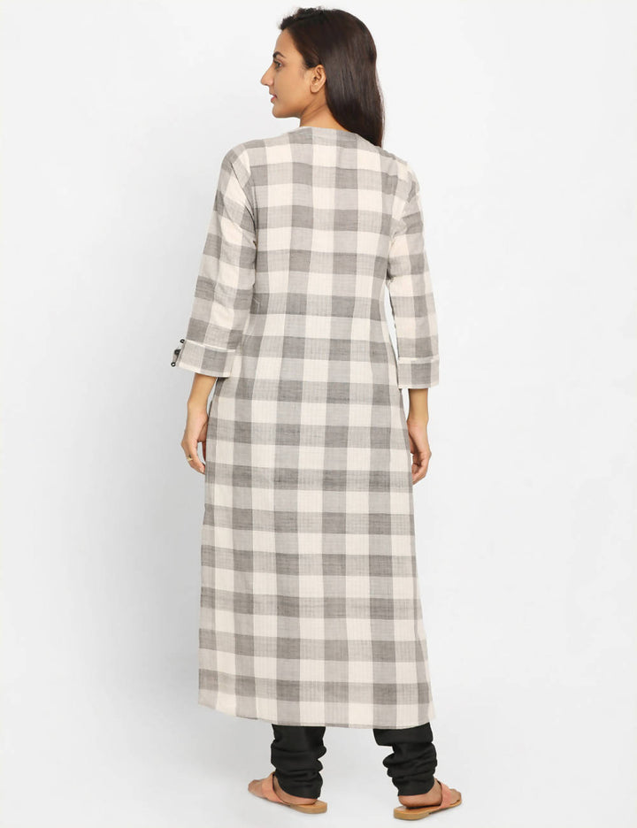 grey white checks Handwoven Cotton Kurta