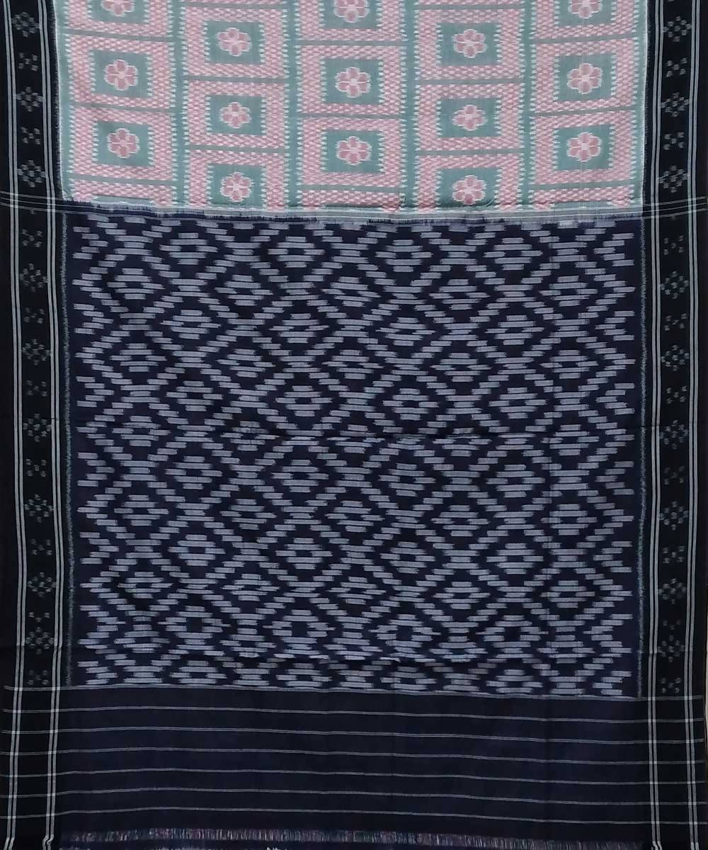 Gray black handwoven nuapatana ikat cotton saree