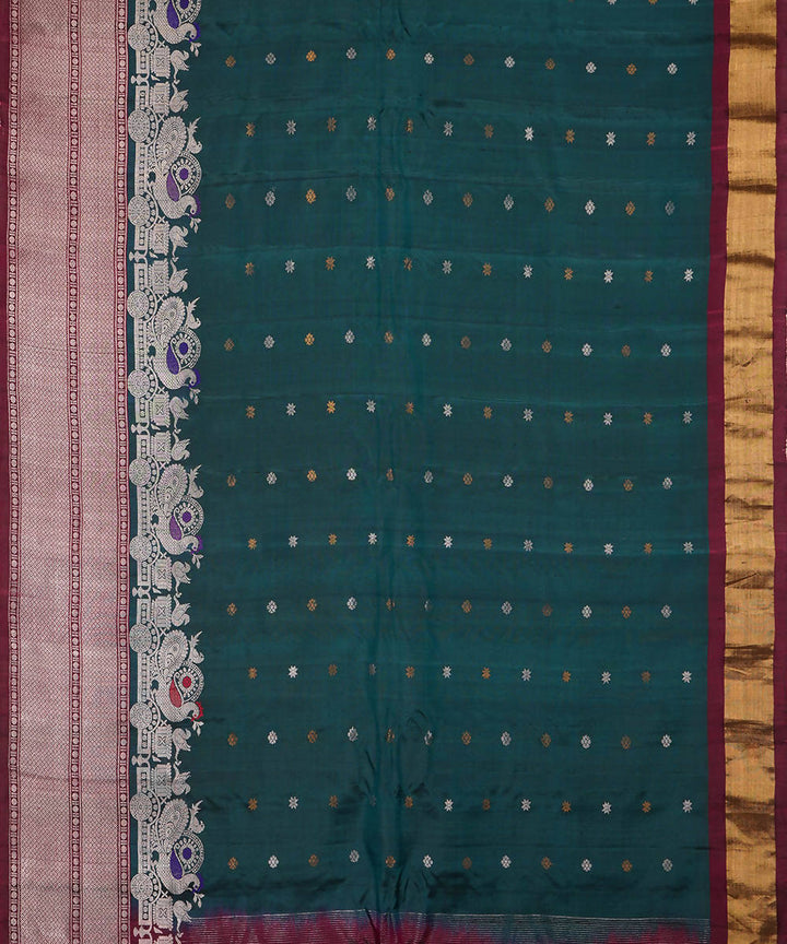 Deep jungle green handwoven silk gadwal saree