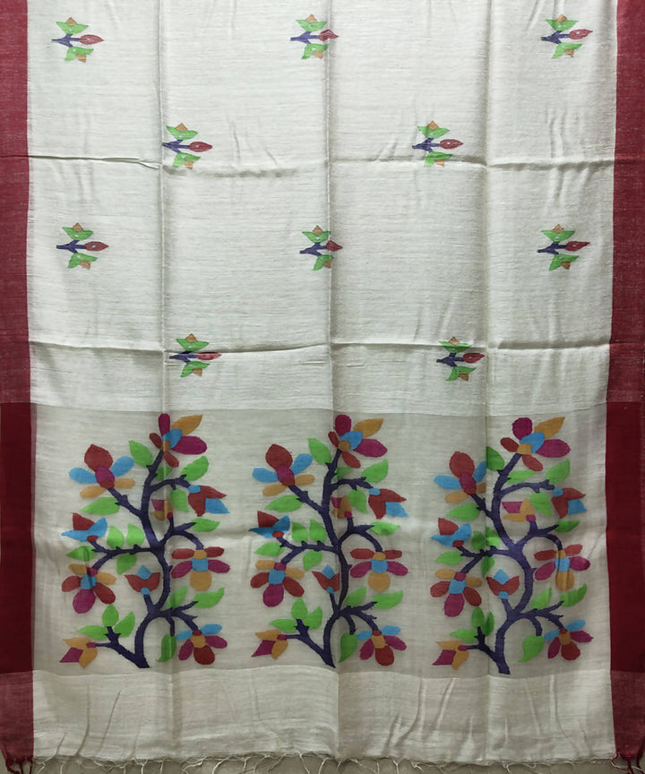 White red handwoven jamdani matka silk saree