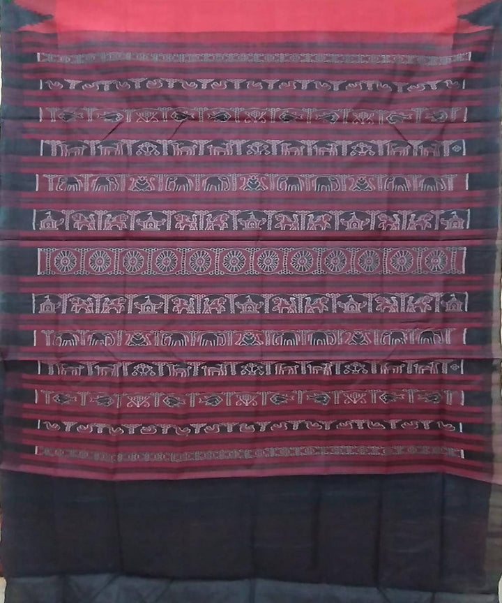 Light red black handwoven silk sambalpuri saree