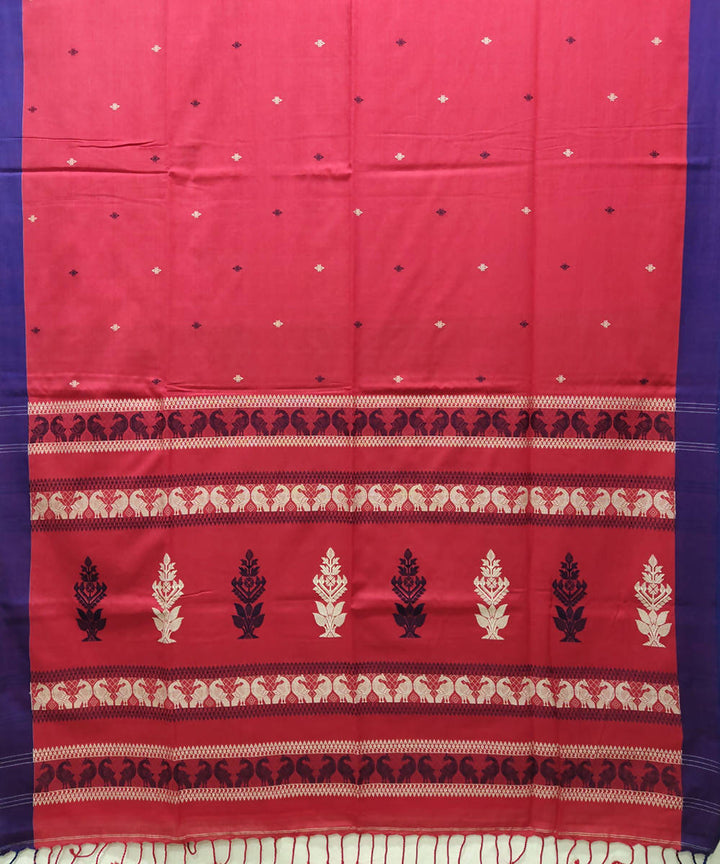 Red navy blue handloom cotton saree