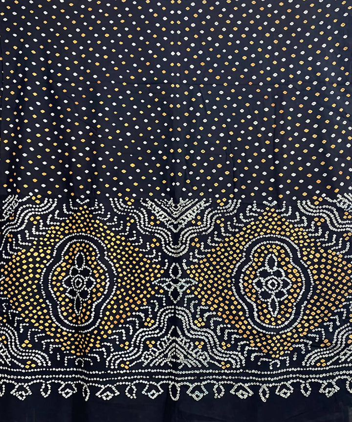 Black hand printed bandhani cotton silk saree