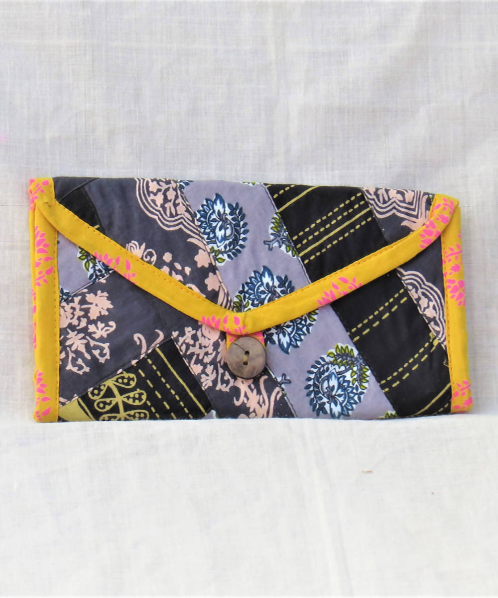 Black yellow handmade cotton wallet