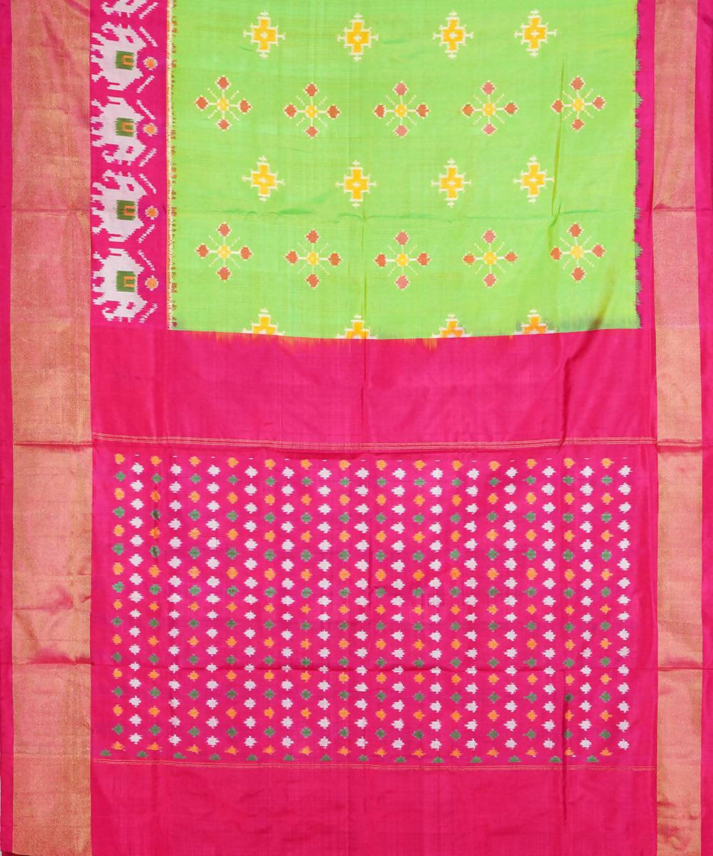 Handloom parrot green silk pochampally saree