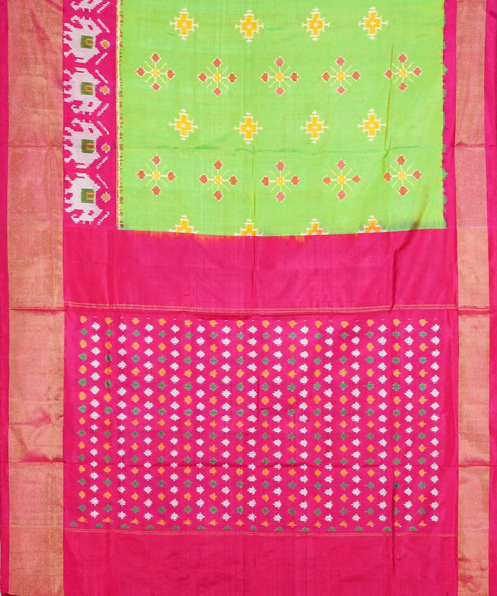 Handloom parrot green silk pochampally saree