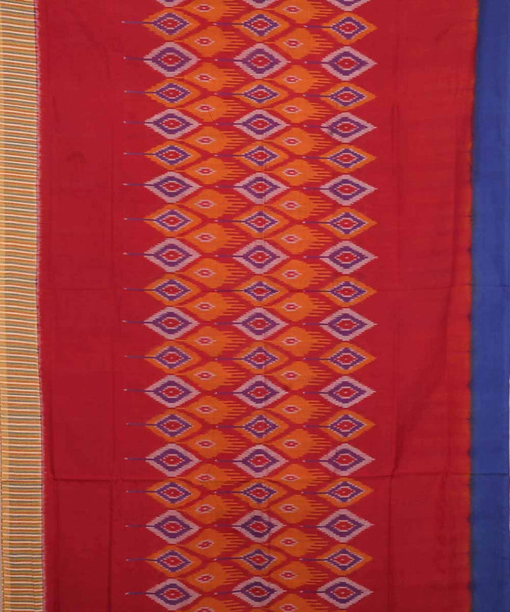 Red orange cotton handloom ikat pochampally saree