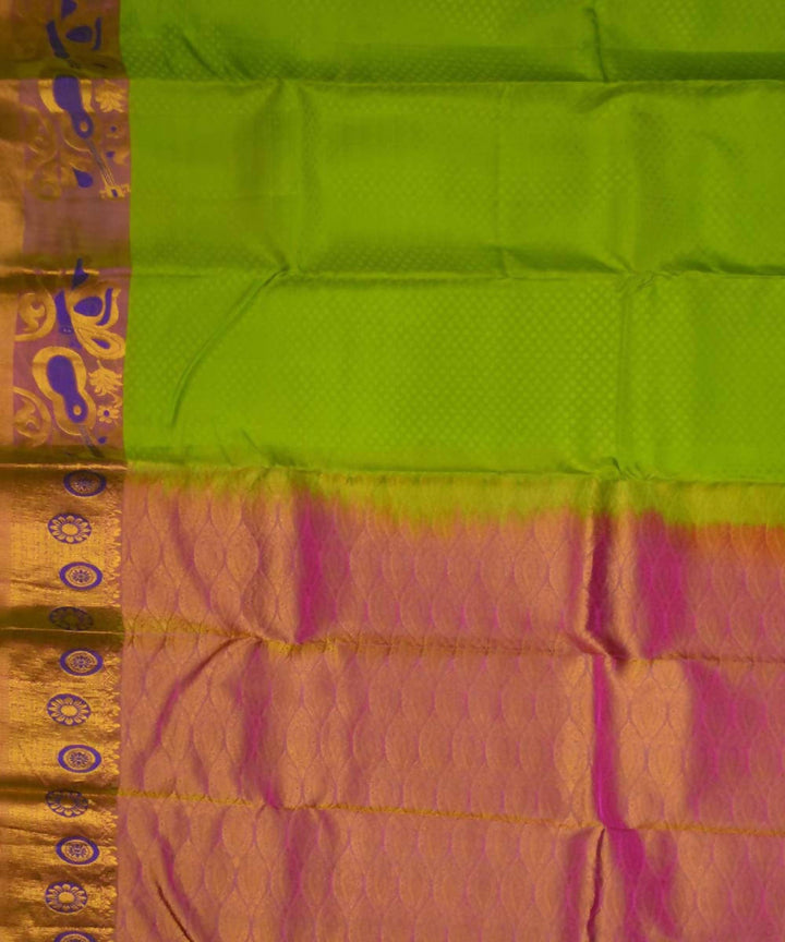 Parrot Green Pink Handloom Embossed Work Dharmavaram Silk Saree
