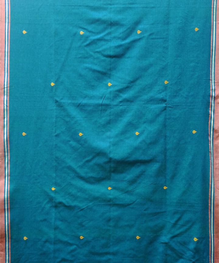 Turquoise handwoven extra weft cotton saree