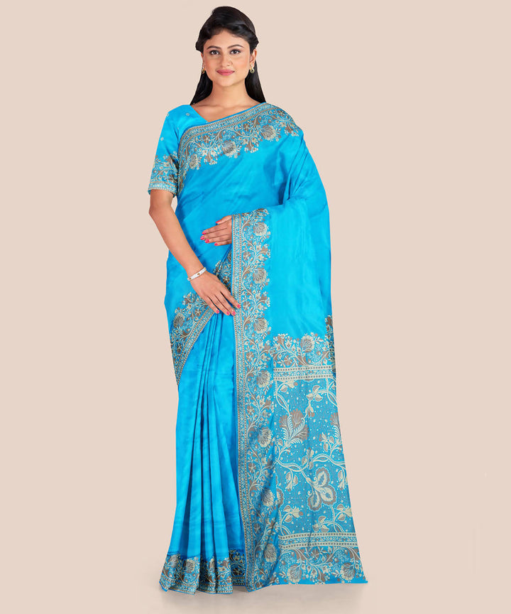 Capri blue handwoven silk banarasi saree