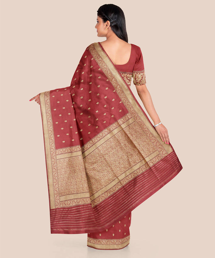 Rust handwoven banarasi katan silk saree