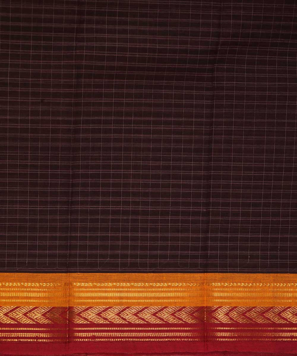 Chocolate brown handwoven cotton narayanpet saree