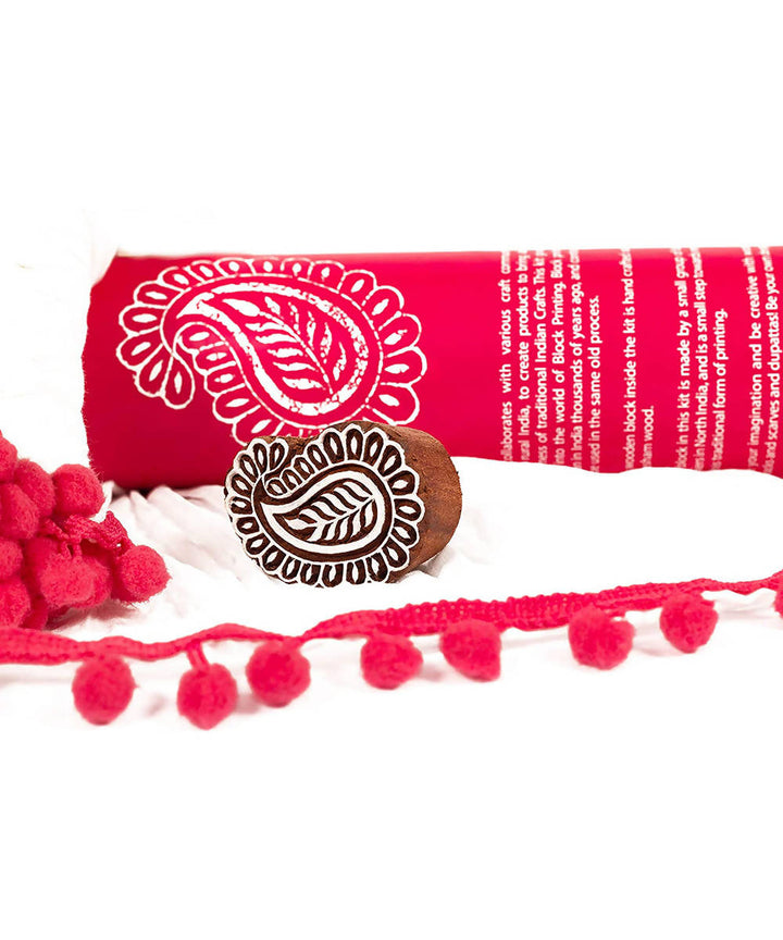 Handmade Wooden Paisley Block Print DIY Craft Kit Dupatta(Pink)