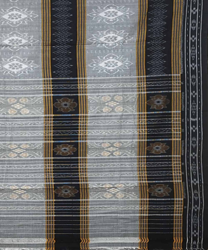 Light grey black handwoven cotton ikat nuapatna saree