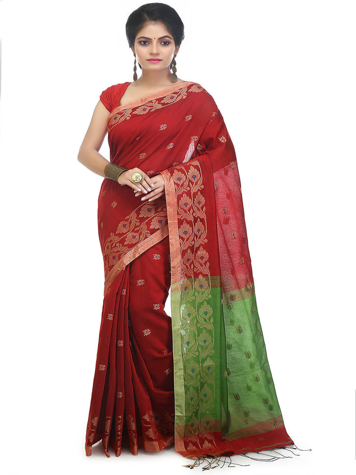 Maroon bengal handloom extraweft work saree