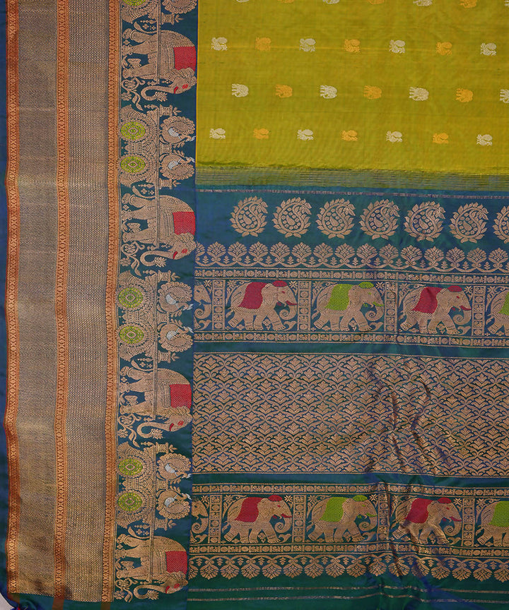 Lime green handwoven silk gadwal saree