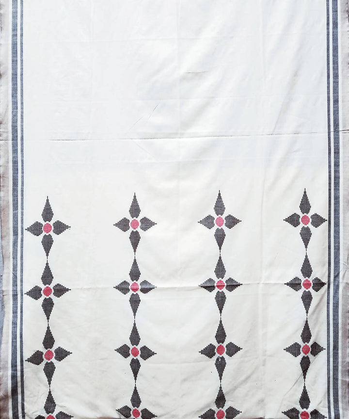 White black hand woven extra weft cotton saree