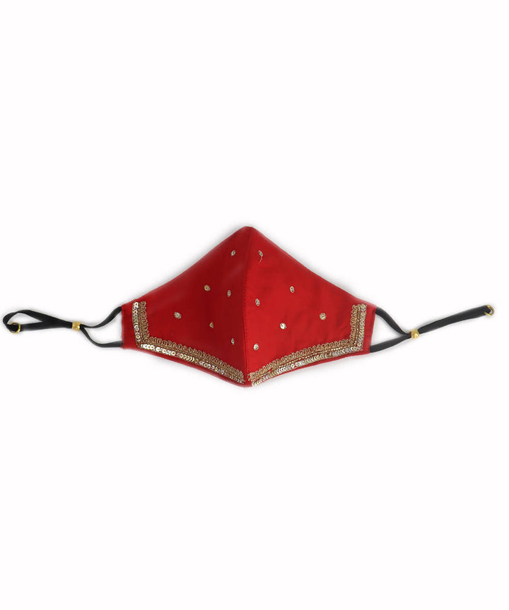 Red festive hand embroidery face mask