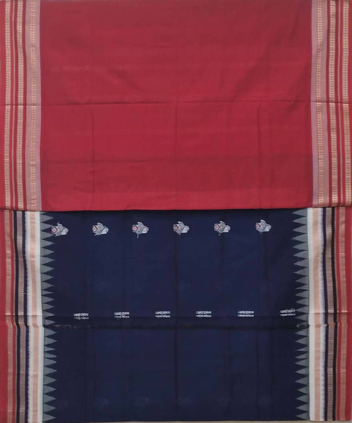 Navy blue handwoven bomkai cotton saree