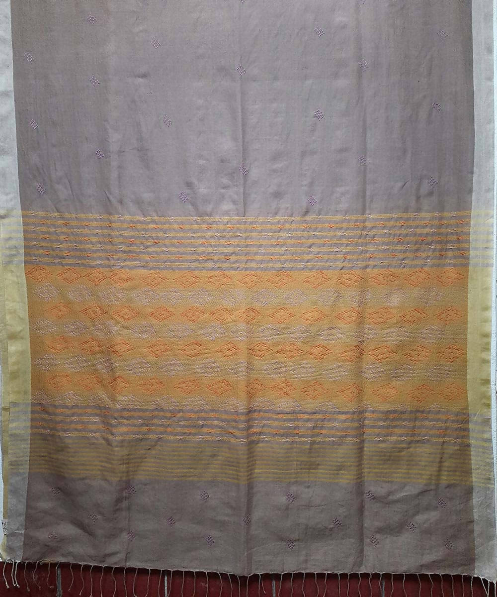 Taupe hand embroidery bengal handwoven cotton saree