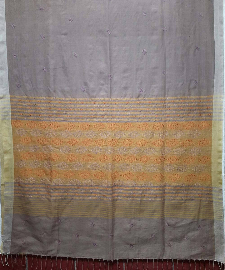 Taupe hand embroidery bengal handwoven cotton saree