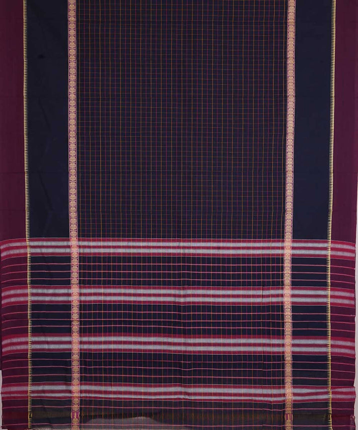 Dark brown handloom cotton narayanpet saree