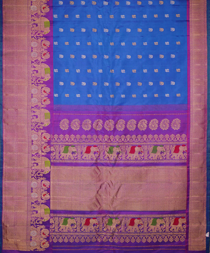 Navy blue handwoven silk gadwal saree