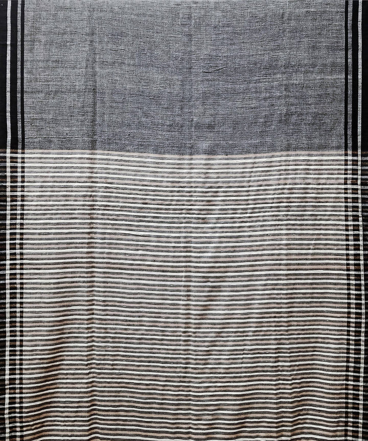 Black grey handwoven cotton silk saree