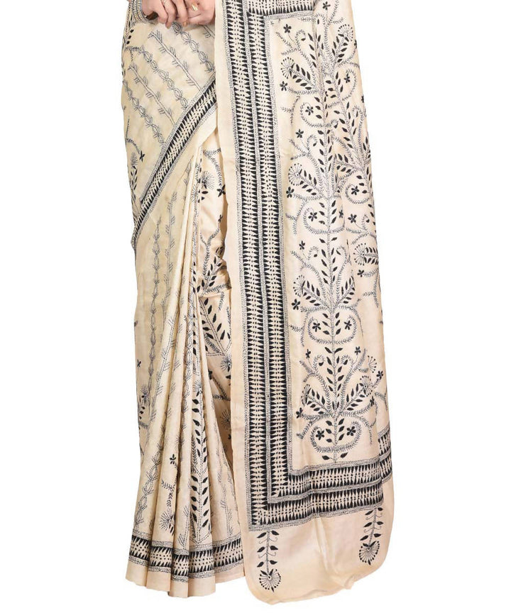 Cream bengal exclusive tasar saree with hand embroidery work