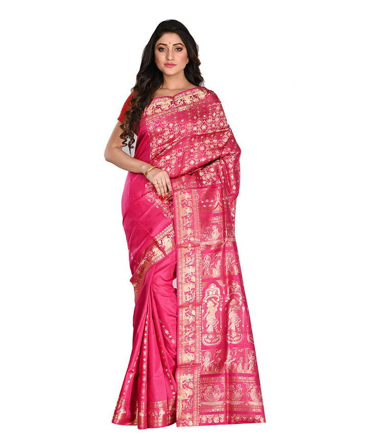 Bengal Handloom Baluchari Pink Silk Saree