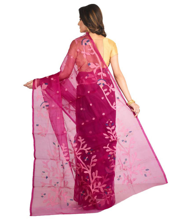 Resham shilpi pink bengal silk saree with handwoven jamdani work