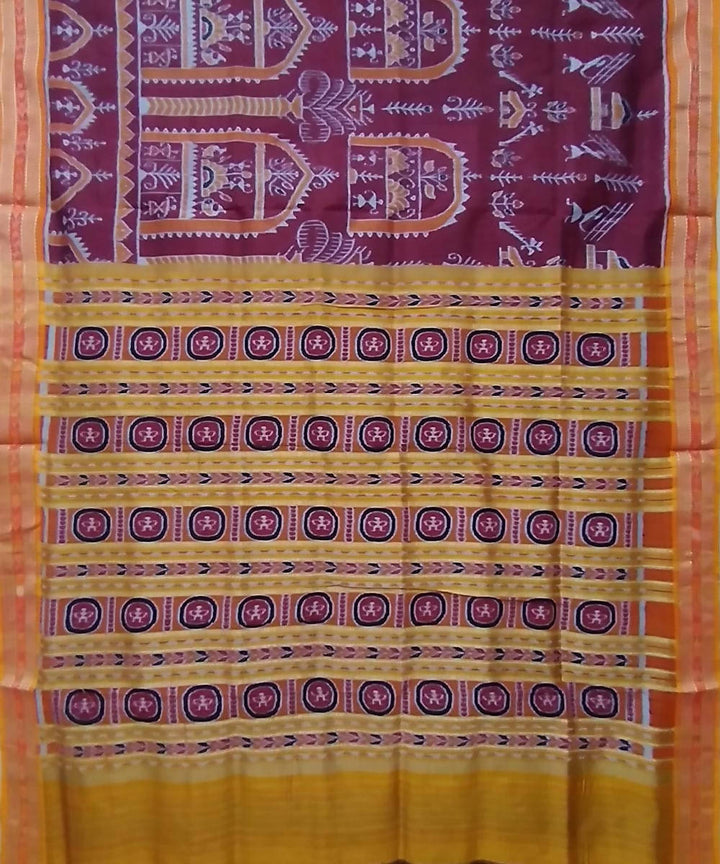 Maroon cream handwoven silk khandua saree
