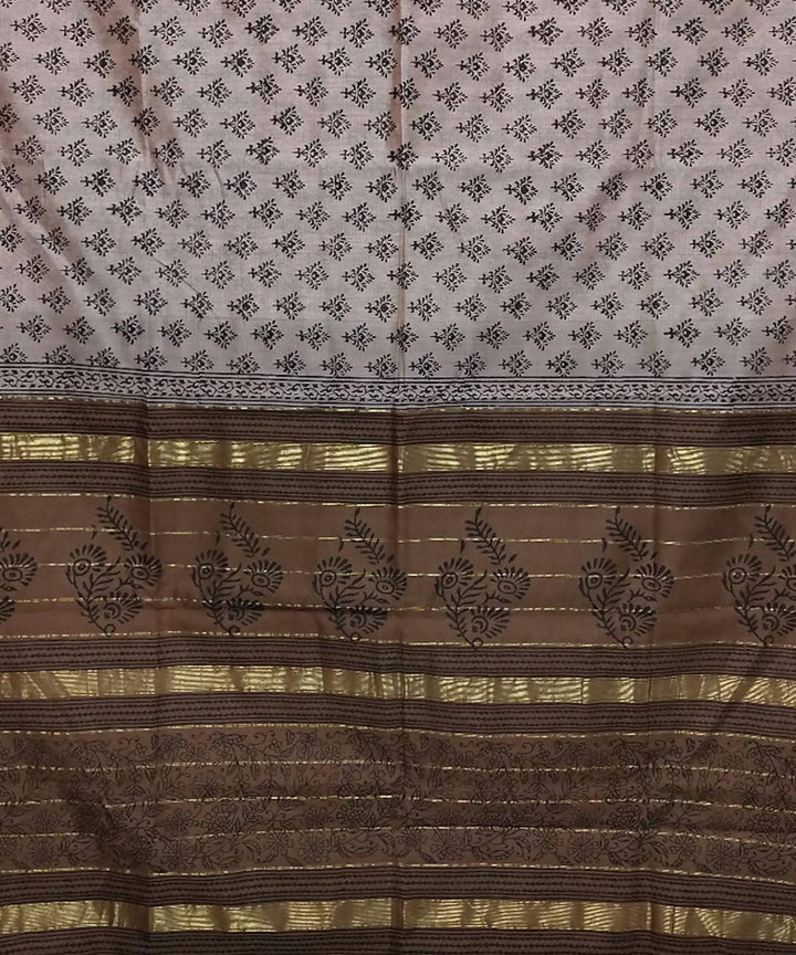 Classic rose brown handwoven cotton silk maheshwari saree