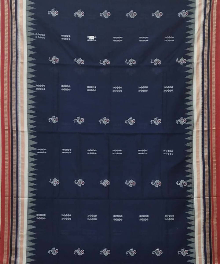 Navy blue handwoven bomkai cotton saree