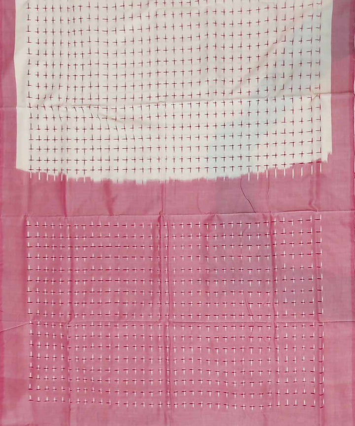 Almond white handloom cotton ikat pochampally saree