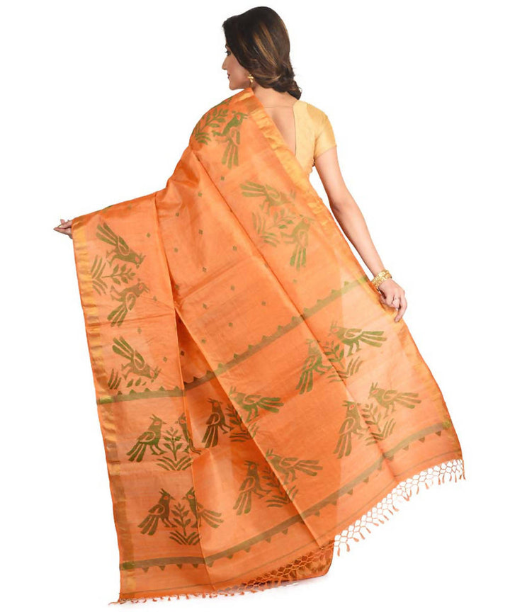 Resham shilpi bengal orange tasar saree with handwoven jamdani work