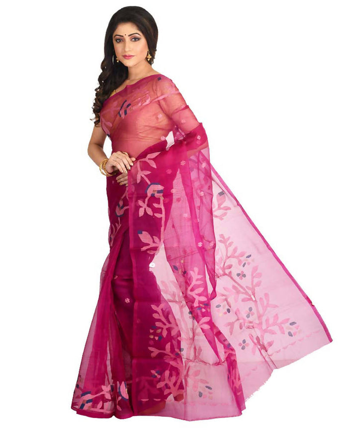 Resham shilpi pink bengal silk saree with handwoven jamdani work