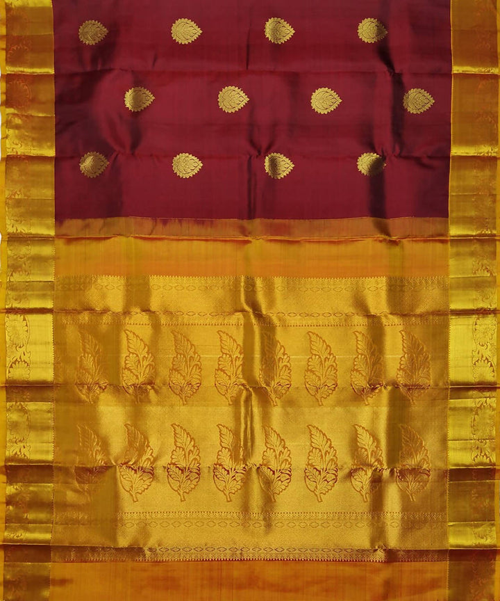 Maroon and golden handloom kanchi silk saree