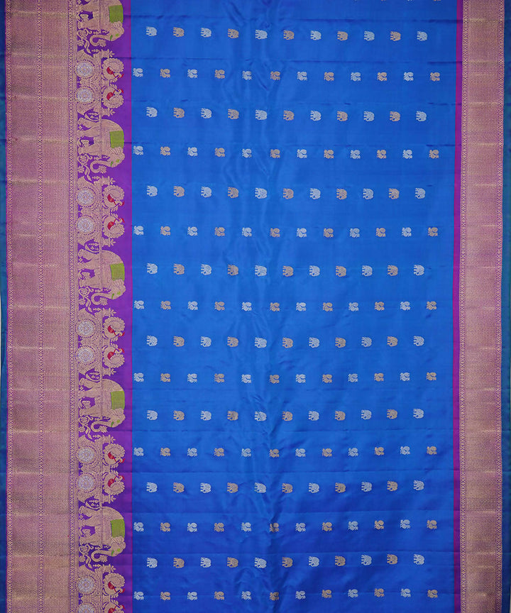 Navy blue handwoven silk gadwal saree