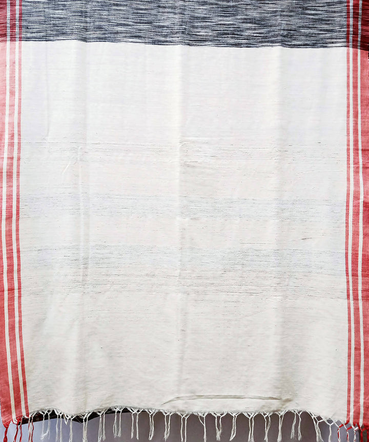 Grey white red handspun handwoven dip dye cotton saree