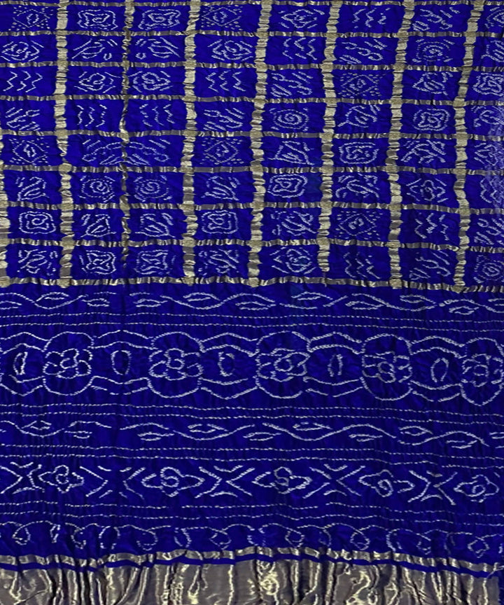 Indigo hand printed bandhani gajji silk saree