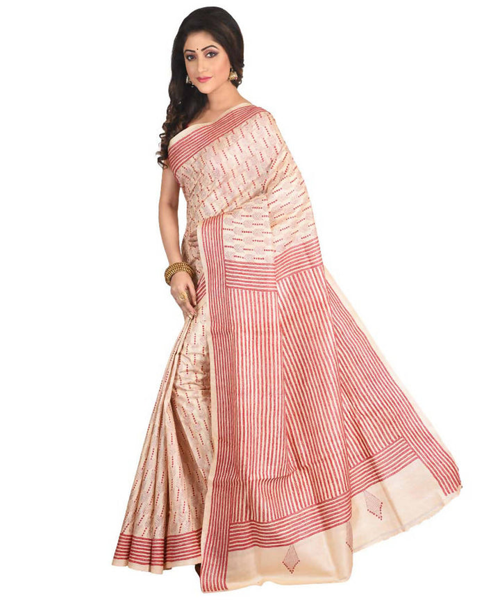 Red exclusive bengal tasar saree with hand embroidery work