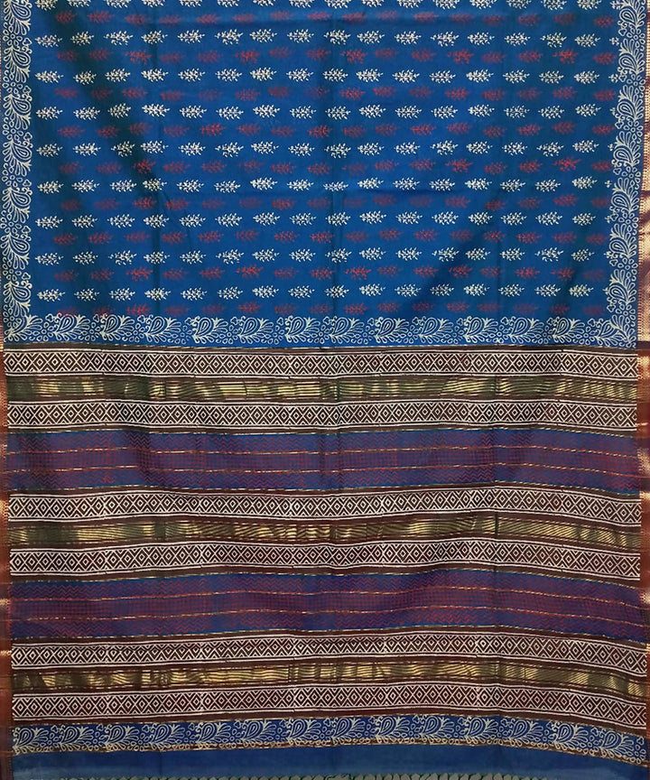 Cerulean blue handwoven cotton silk maheshwari saree
